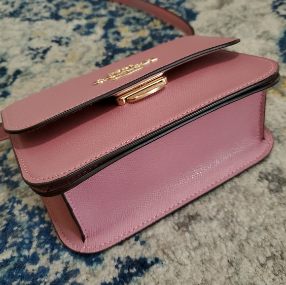 Coach Leather Crossbody Mini Brynn Handbag In Gold & True Pink - Picture 11 of 16